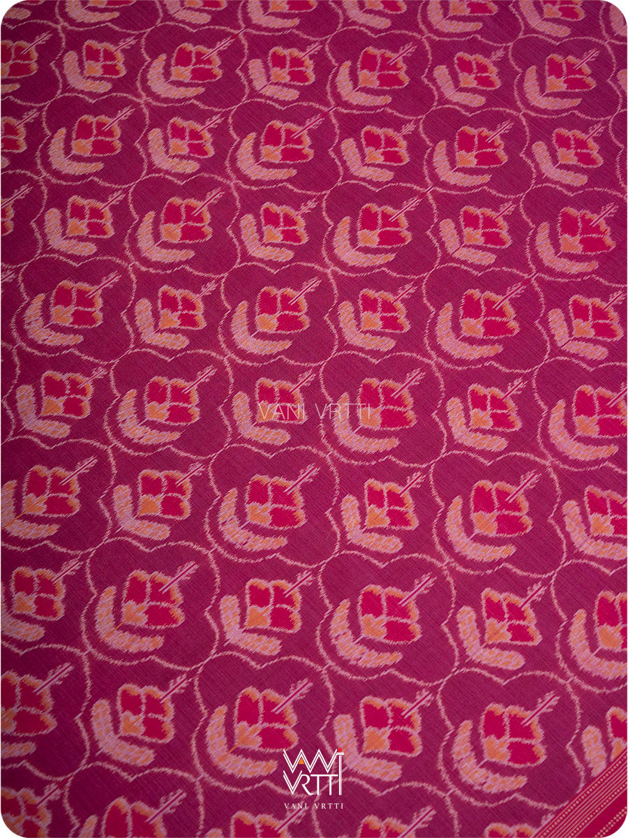 Plum Pink Laal Jaba Single Ikat Fine Cotton Saree