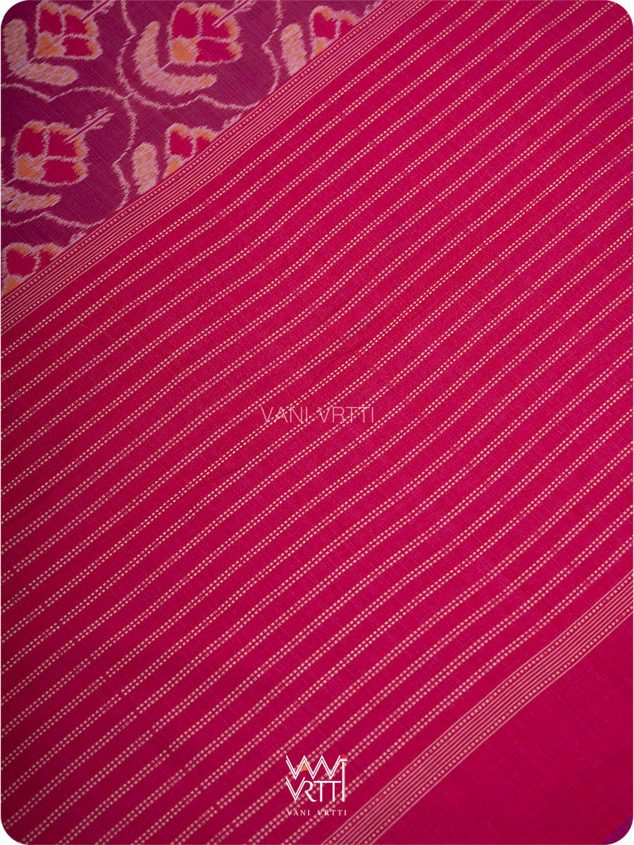 Plum Pink Laal Jaba Single Ikat Fine Cotton Saree