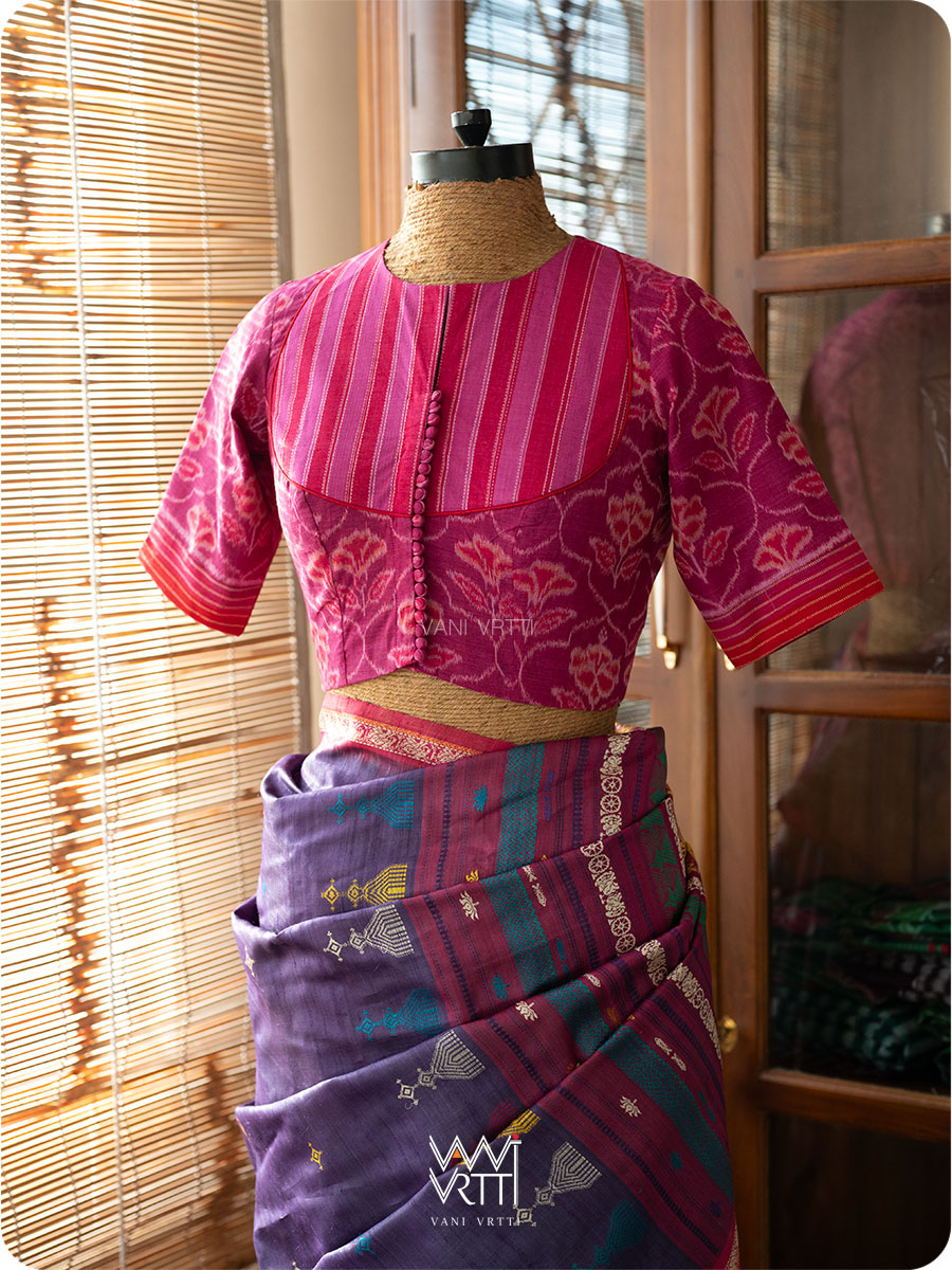 Pink Laal Jaba Yoke Cotton Ikat Blouse
