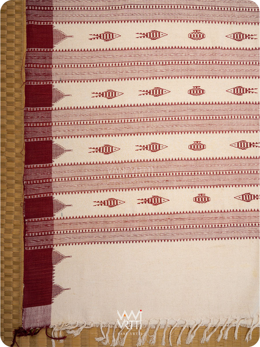 White Madder Maroon Tribal Masterweave Kotpad Sari