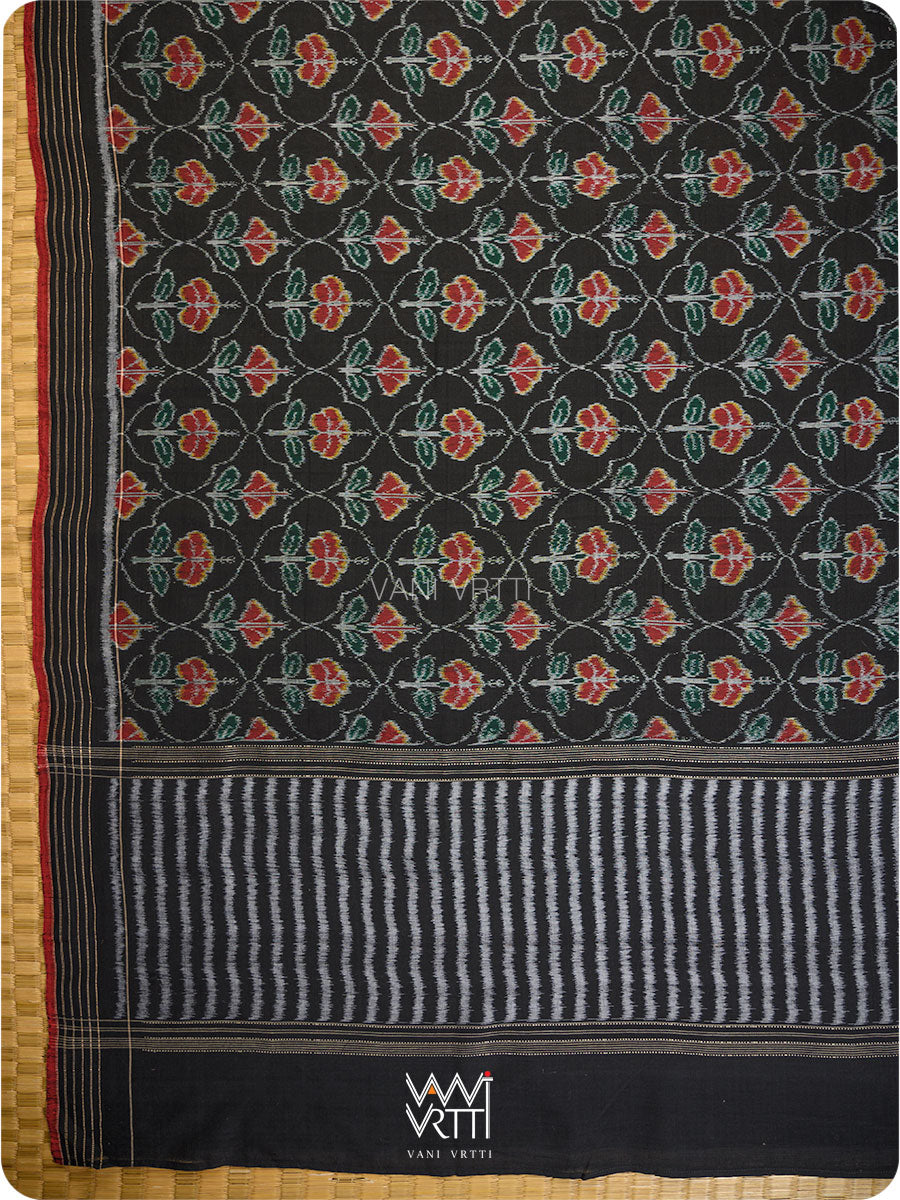 Black Laal Jaba Single Ikat Fine Cotton Saree