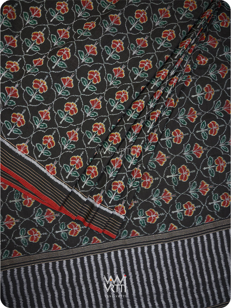 Black Laal Jaba Single Ikat Fine Cotton Saree