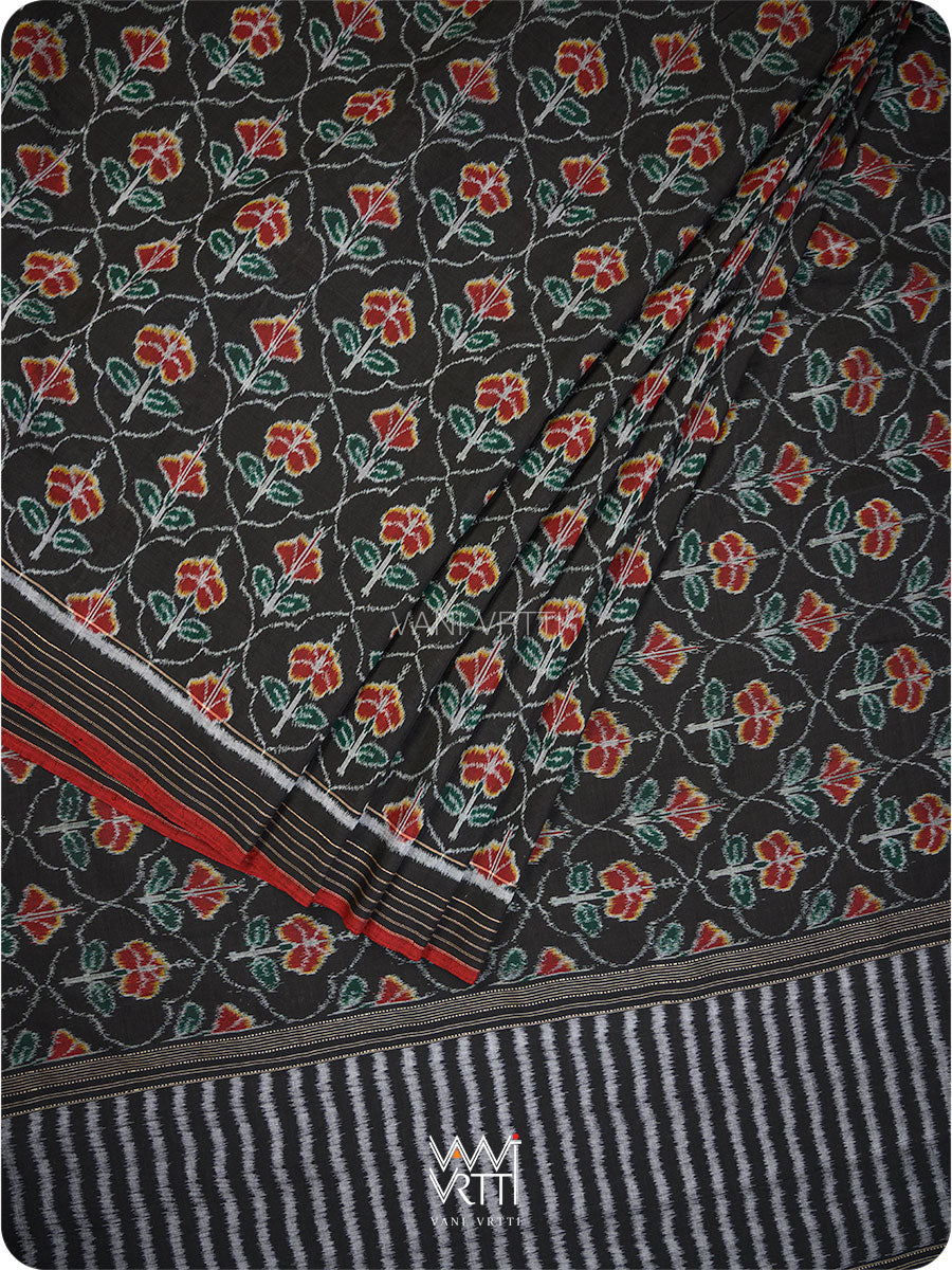 Black Laal Jaba Single Ikat Fine Cotton Saree