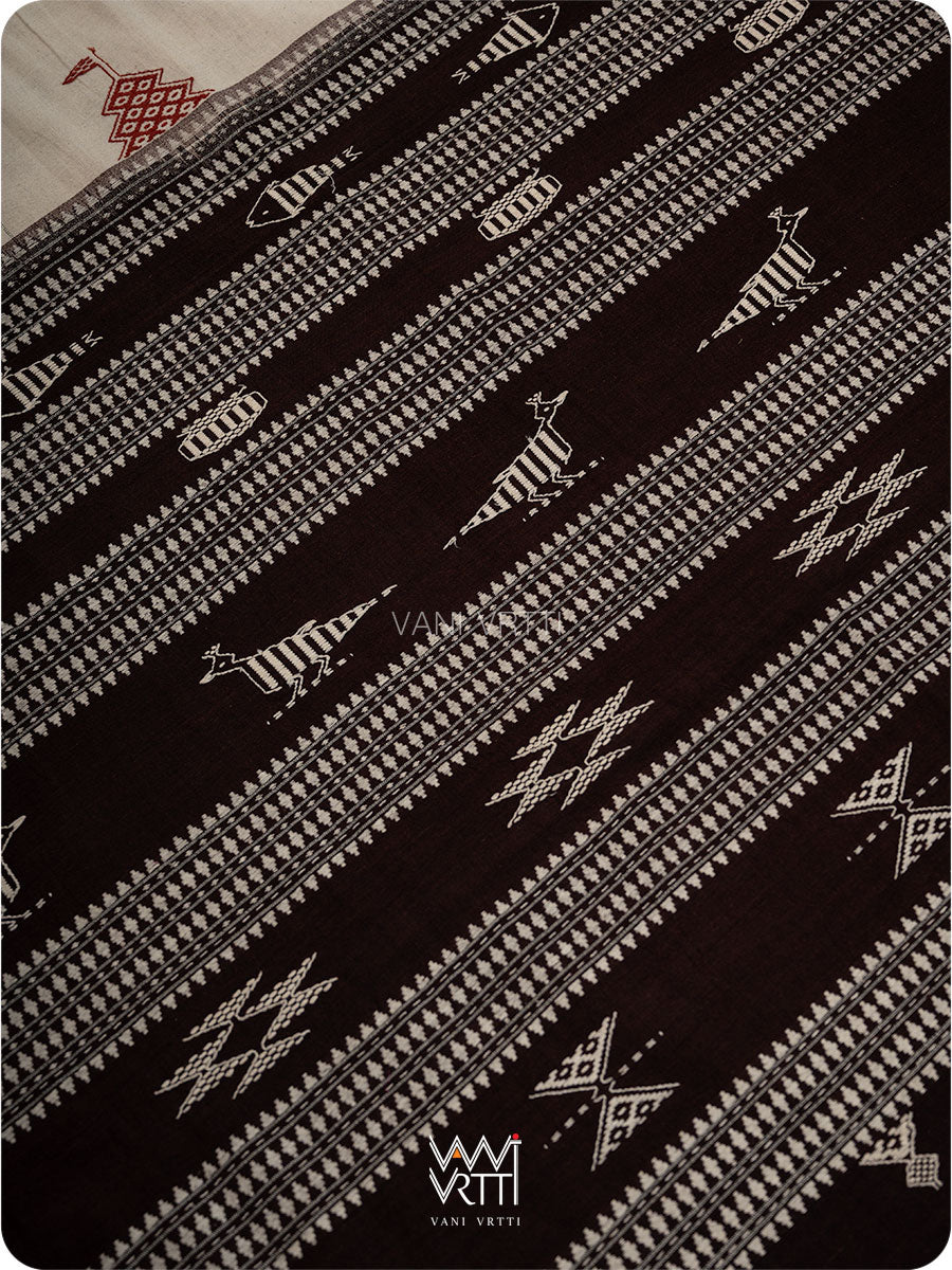 White Black Madder Maroon Bird Masterweave Cotton Kotpad Sari