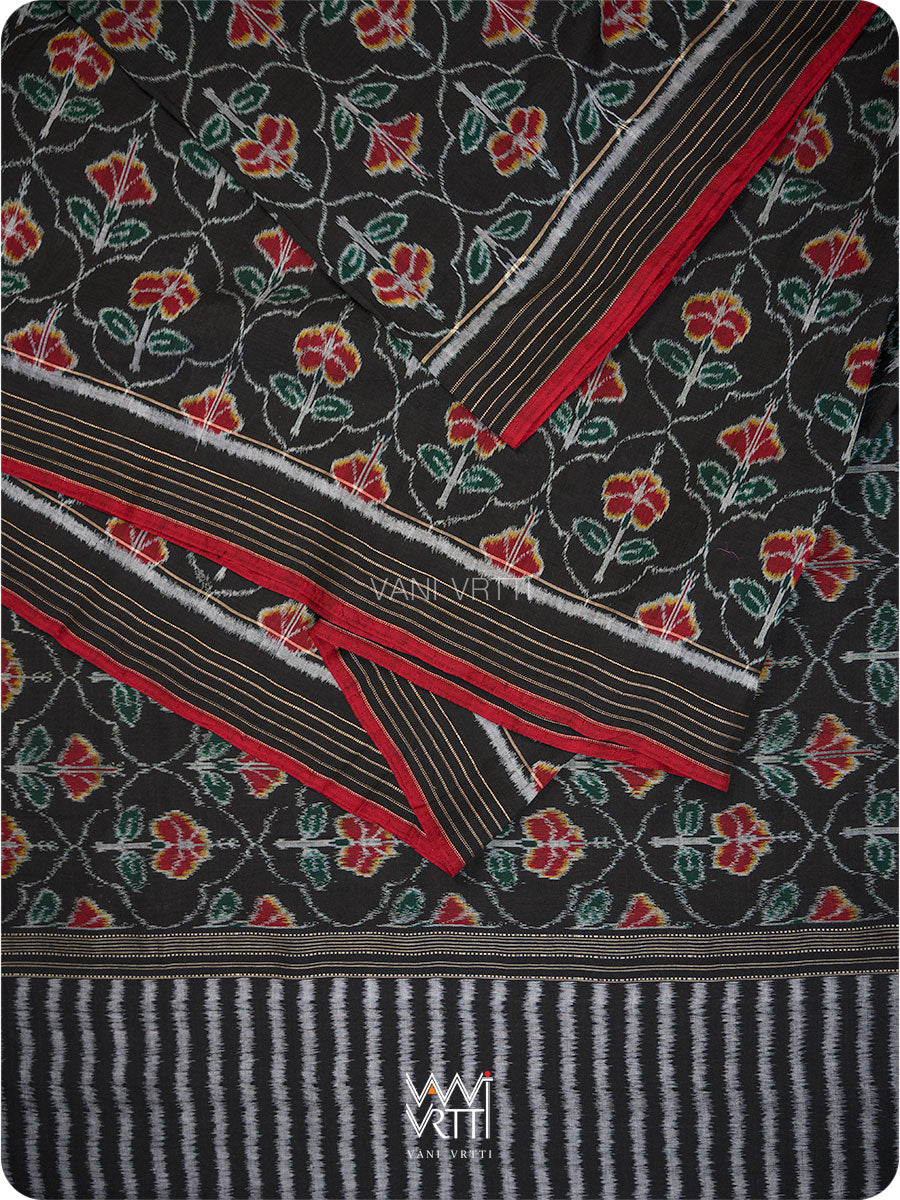 Black Laal Jaba Single Ikat Fine Cotton Saree