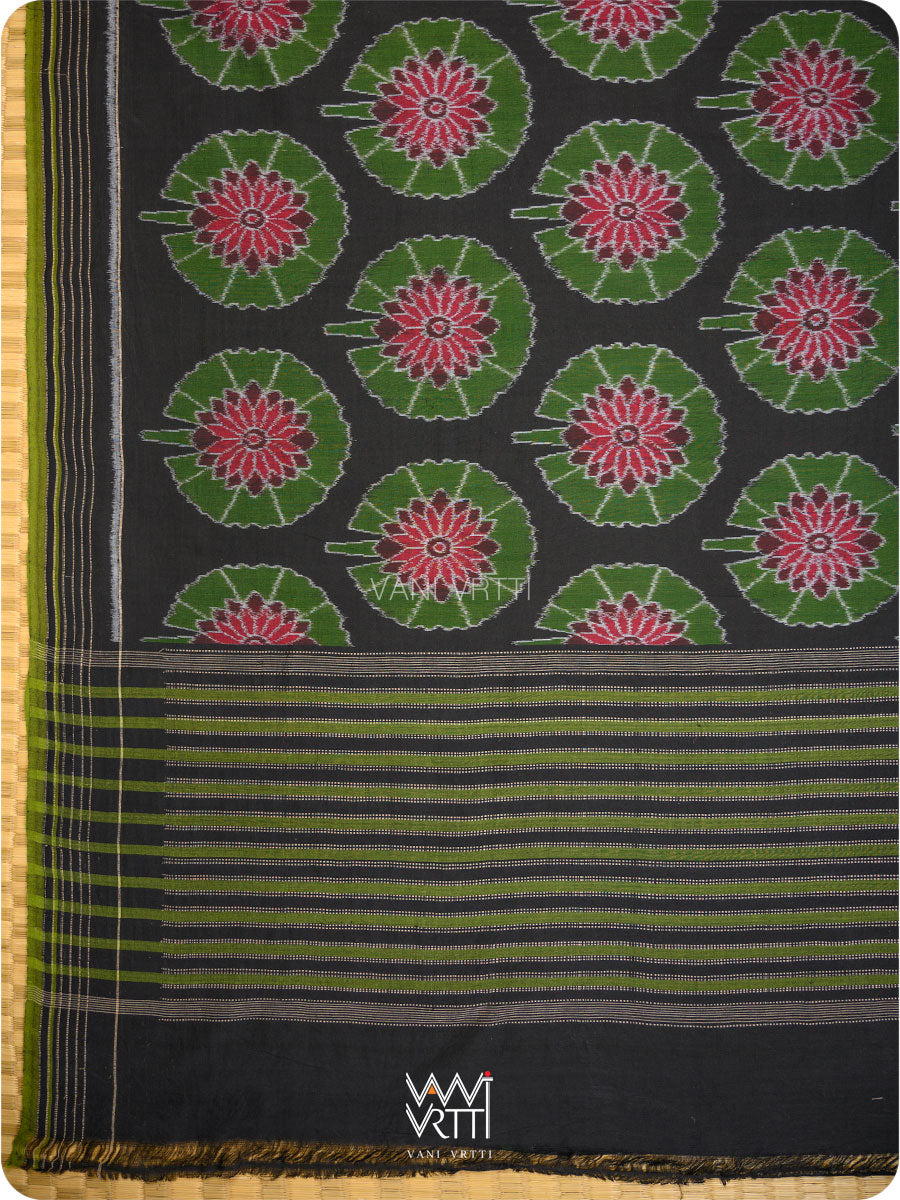 Black Green Lily Pond Cotton Ikat Saree