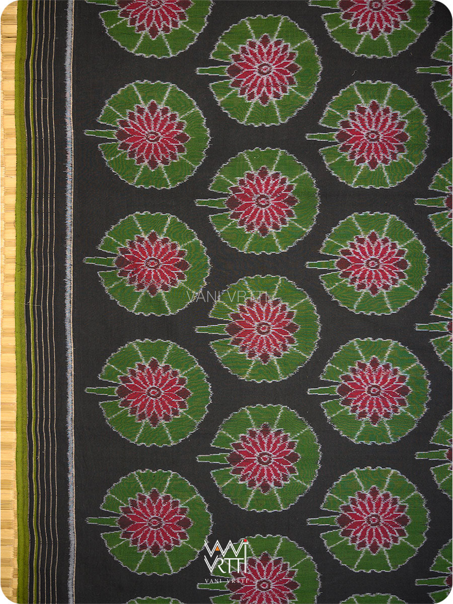 Black Green Lily Pond Cotton Ikat Saree