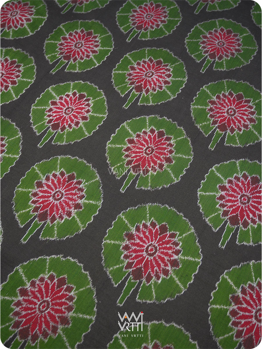 Black Green Lily Pond Cotton Ikat Saree