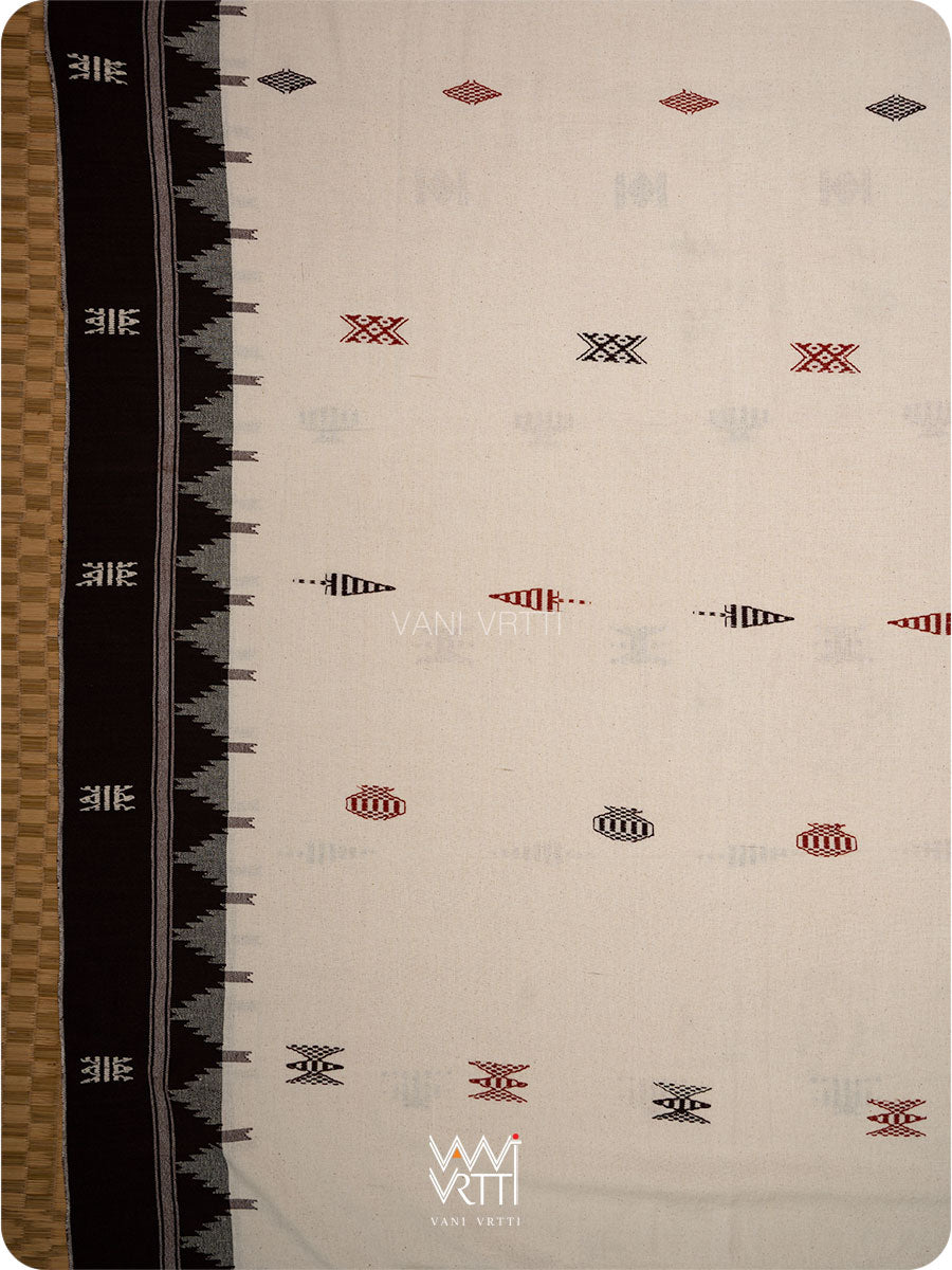 White Black Madder Maroon Bird Masterweave Cotton Kotpad Sari