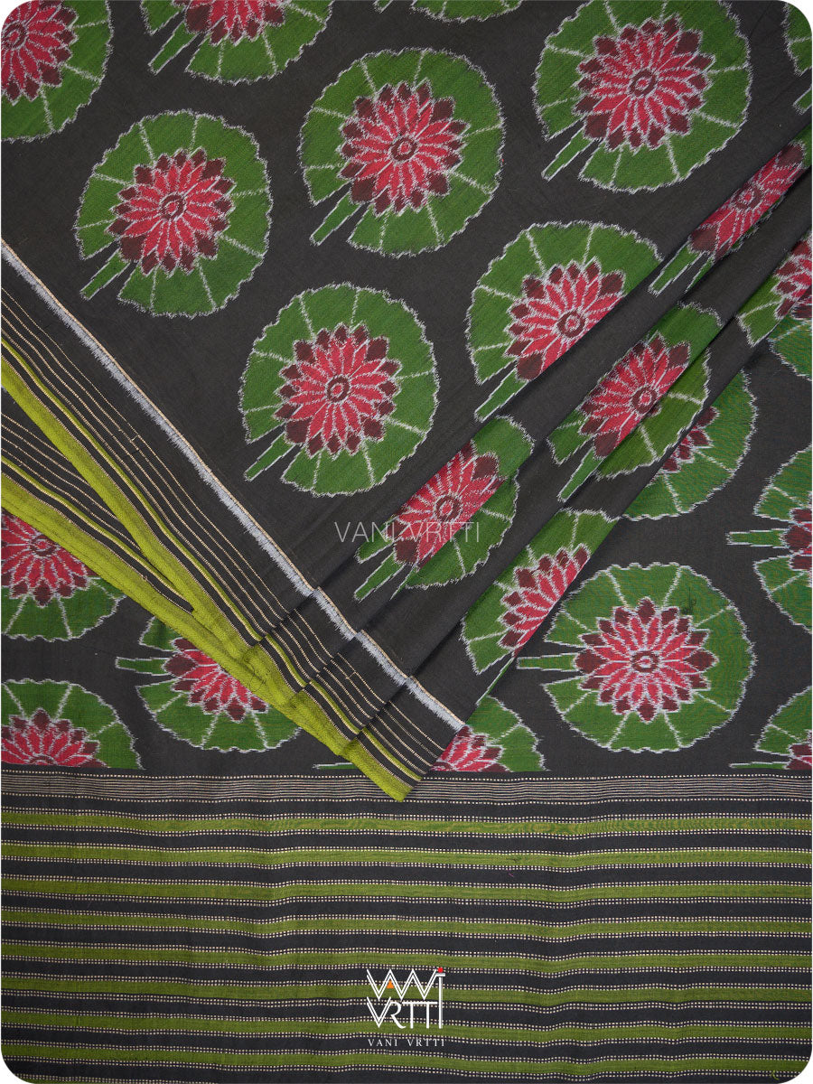 Black Green Lily Pond Cotton Ikat Saree
