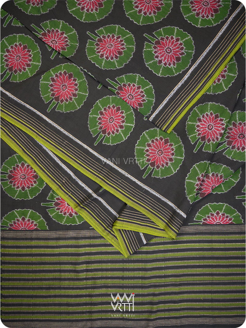 Black Green Lily Pond Cotton Ikat Saree
