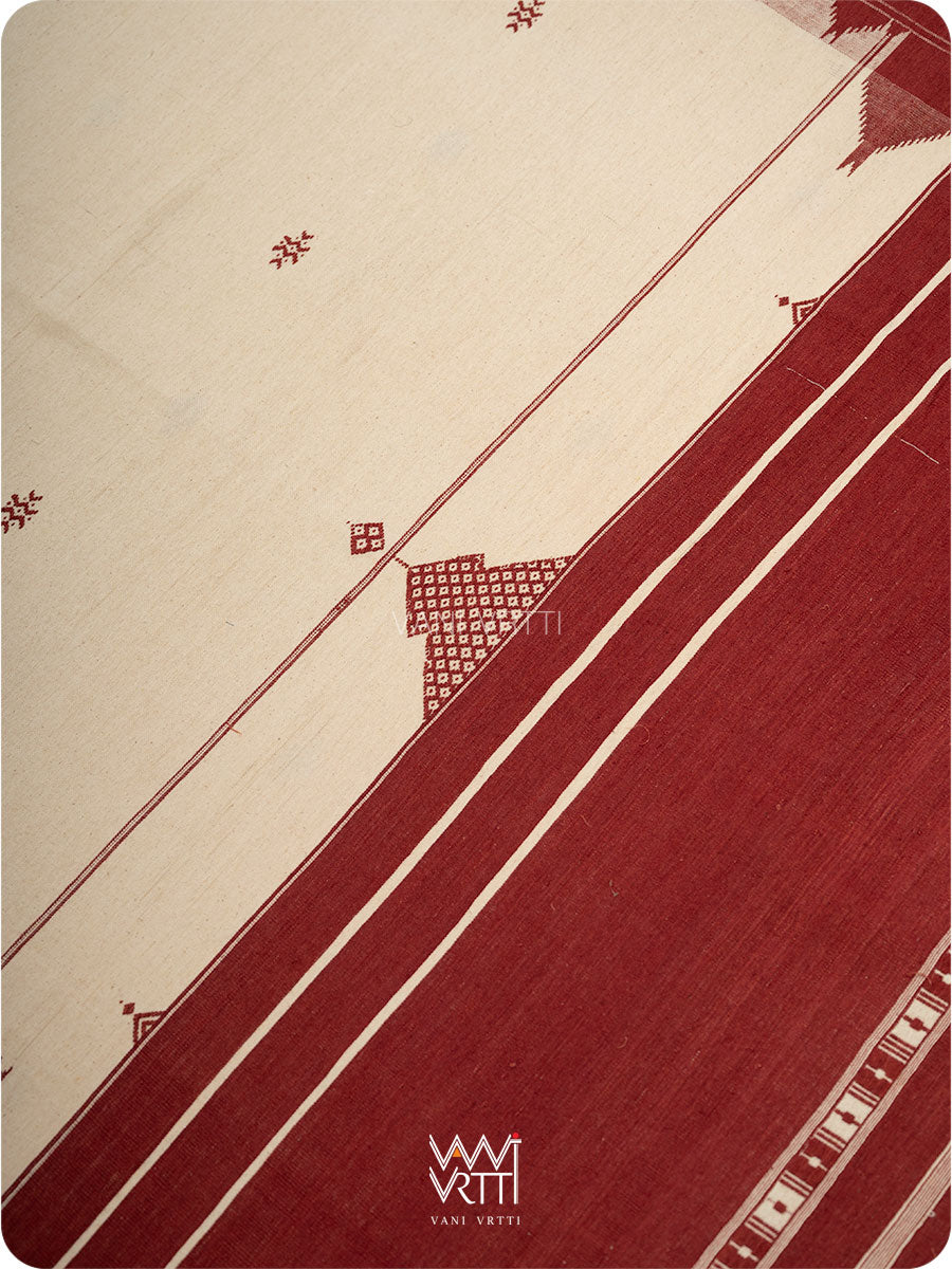 Off White Madder Red Tribal Wedding Cotton Kotpad Sari