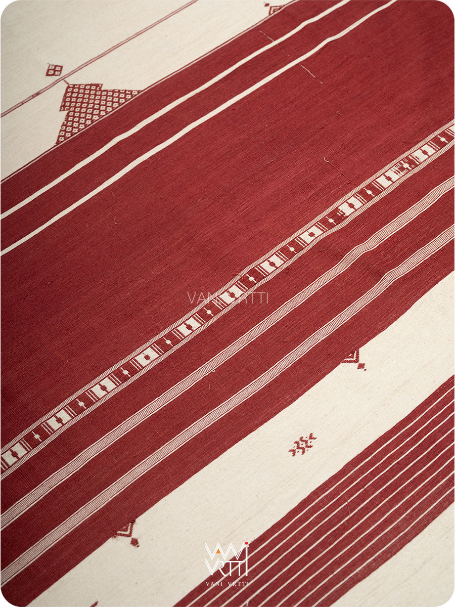 Off White Madder Red Tribal Wedding Cotton Kotpad Sari