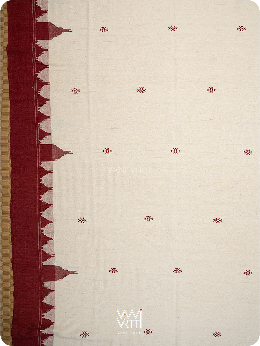 Off White Madder Red Tribal Wedding Cotton Kotpad Sari