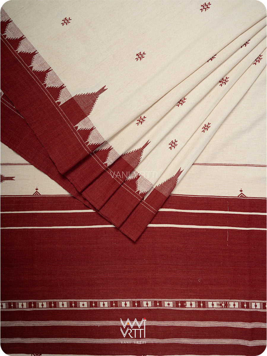 Off White Madder Red Tribal Wedding Cotton Kotpad Sari