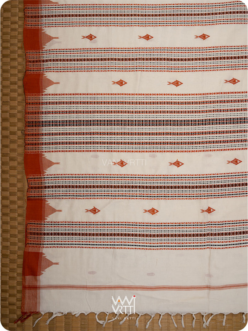 Off White Orange Natural Dyed Kotpad Cotton Saree