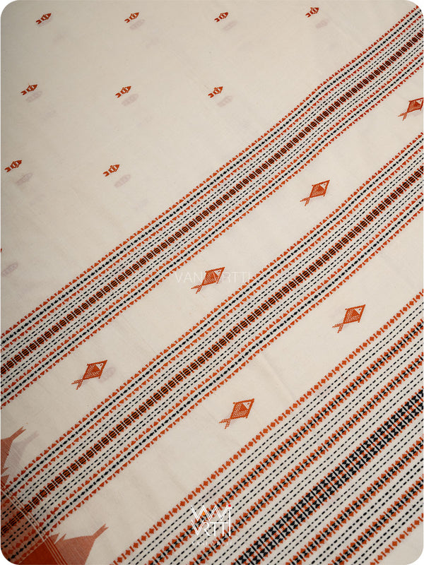 Off White Orange Natural Dyed Kotpad Cotton Saree