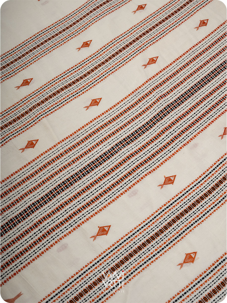 Off White Orange Natural Dyed Kotpad Cotton Saree