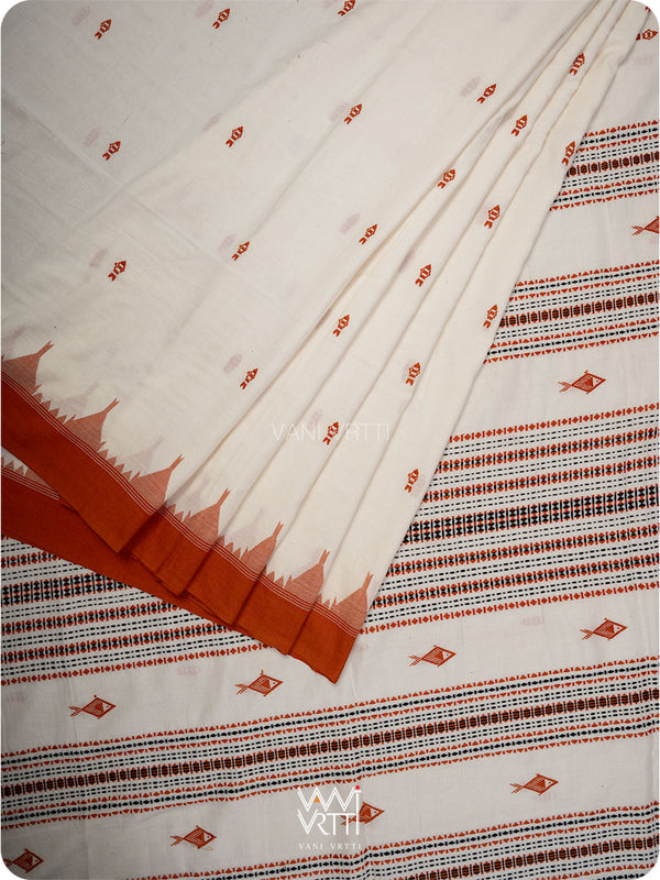 Off White Orange Natural Dyed Kotpad Cotton Saree