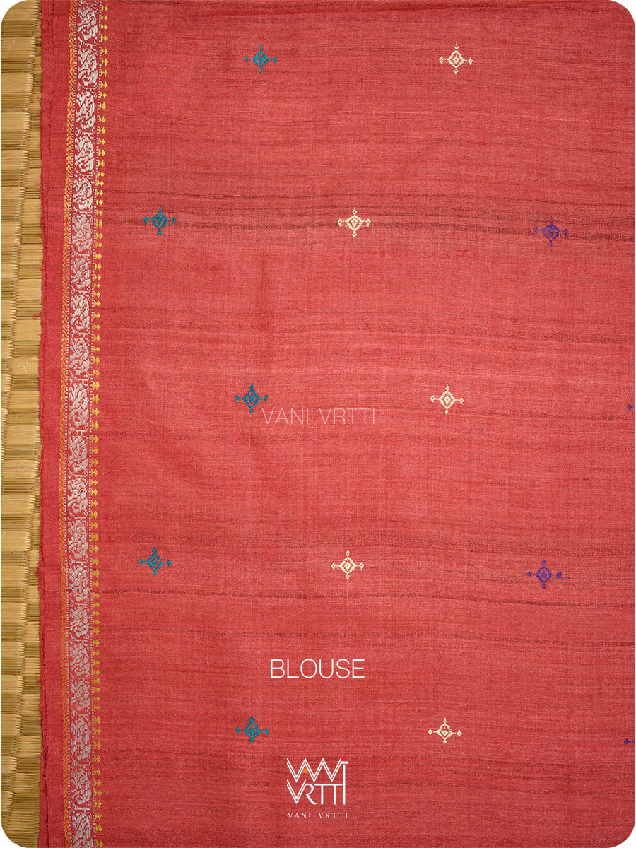 Rust Orange Red Airavata Konark Double Palla Handspun Tussar Silk Saree