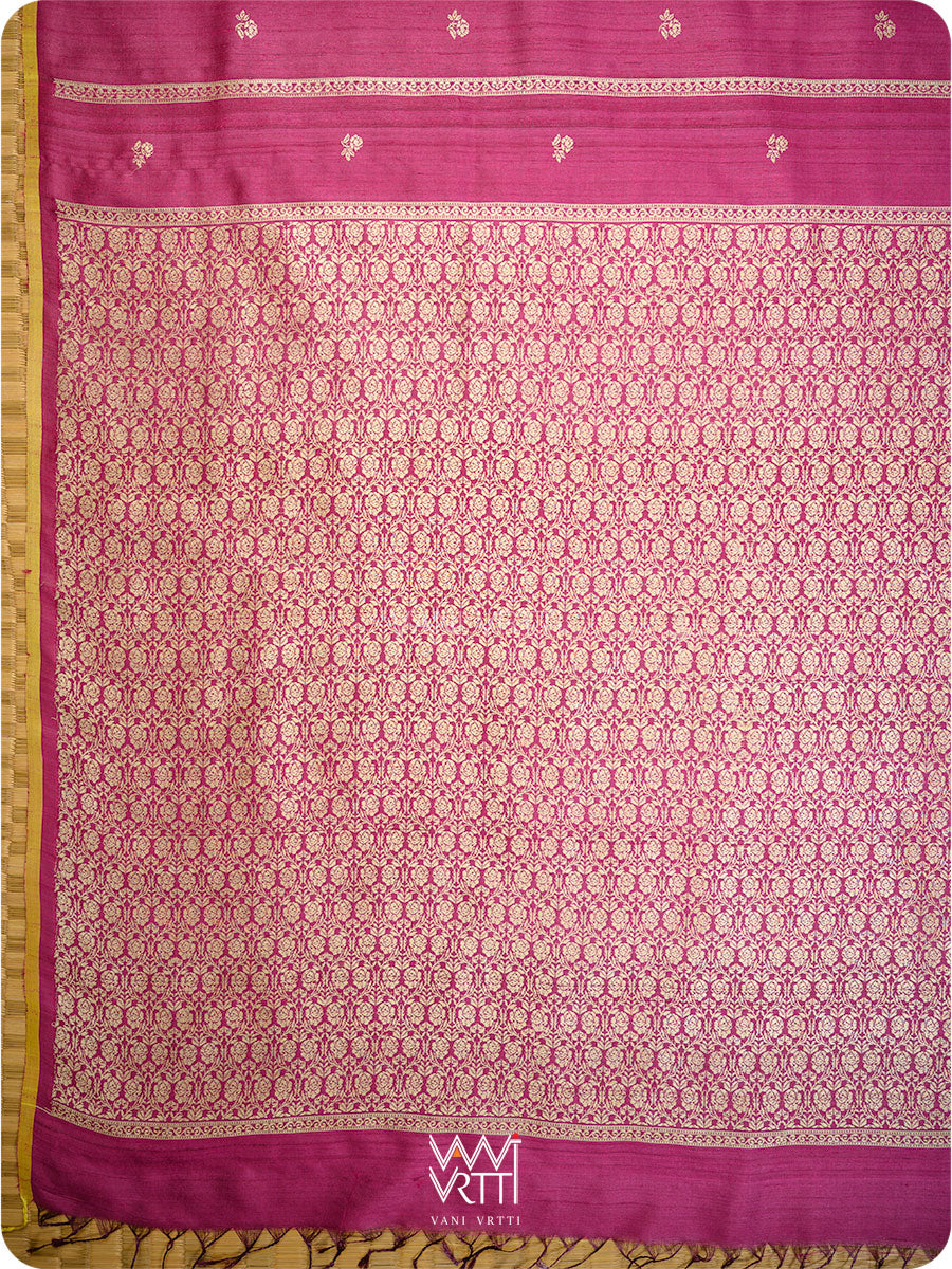 Wine Pink Gulab Jaal Master Weave Exclusive Handspun Tussar Silk Saree