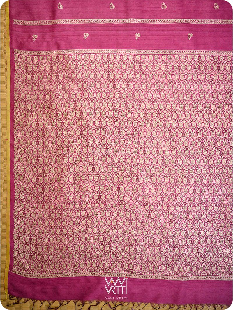 Wine Pink Gulab Jaal Master Weave Exclusive Handspun Tussar Silk Saree