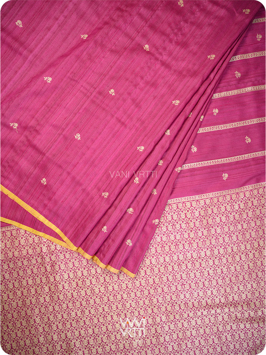 Wine Pink Gulab Jaal Master Weave Exclusive Handspun Tussar Silk Saree
