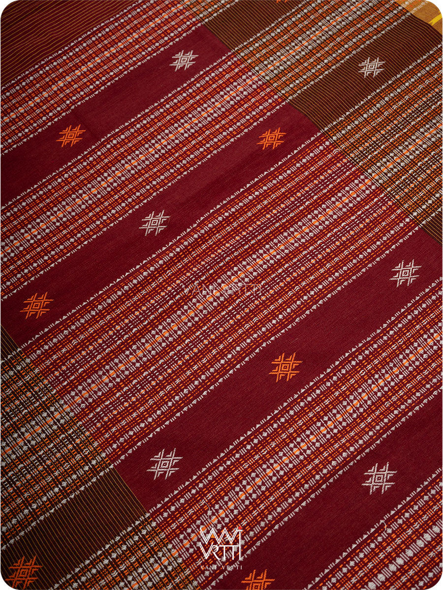 Madder Red Brown Yellow Small Checks Cotton Kotpad Sari