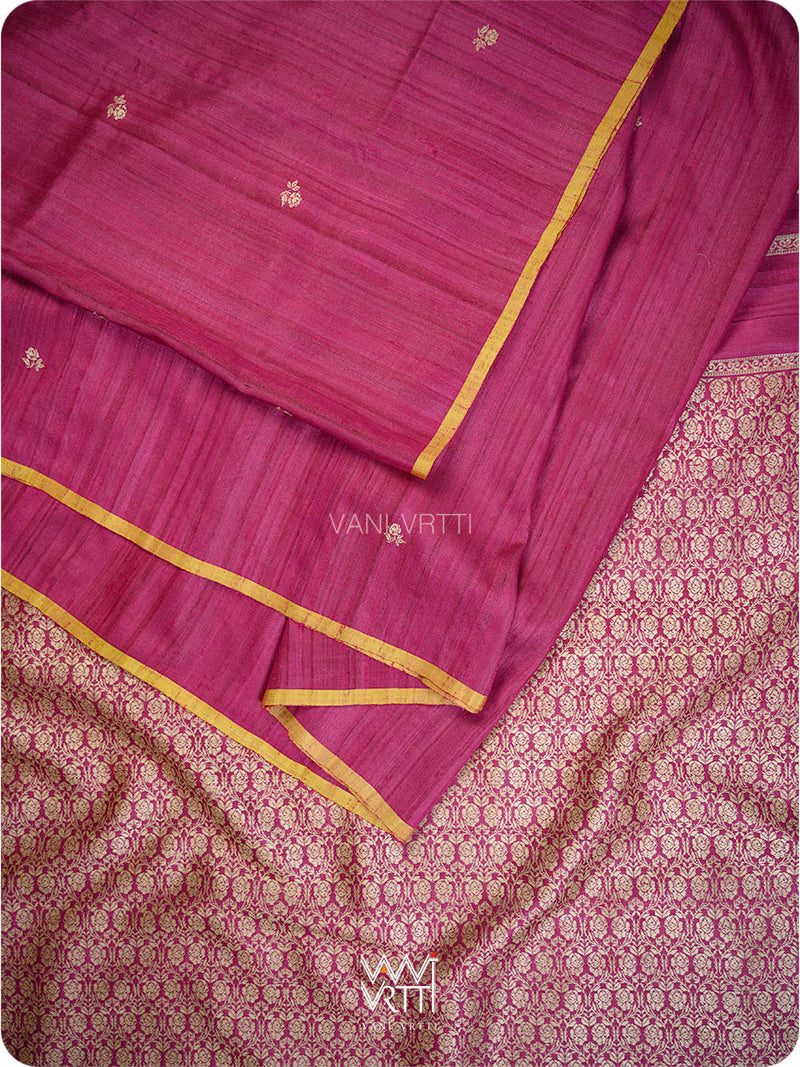 Wine Pink Gulab Jaal Master Weave Exclusive Handspun Tussar Silk Saree