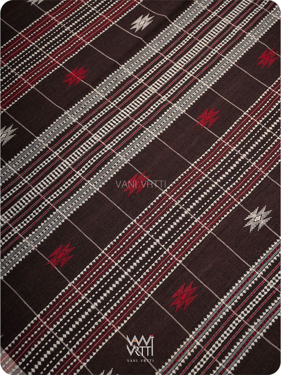 Deep Coffee Checks Peacock Cotton Kotpad Sari