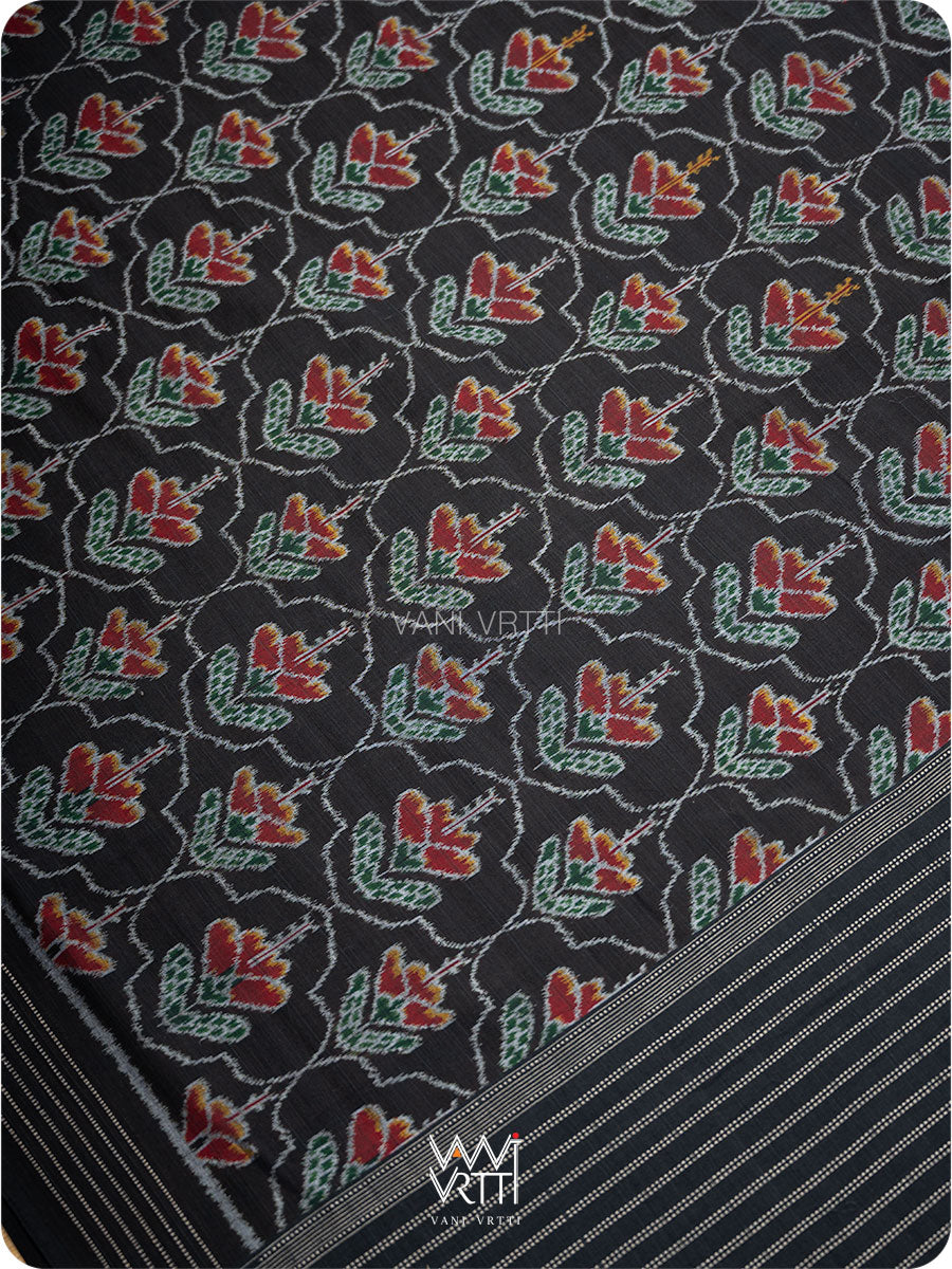 Black Laal Jaba Single Ikat Fine Cotton Saree