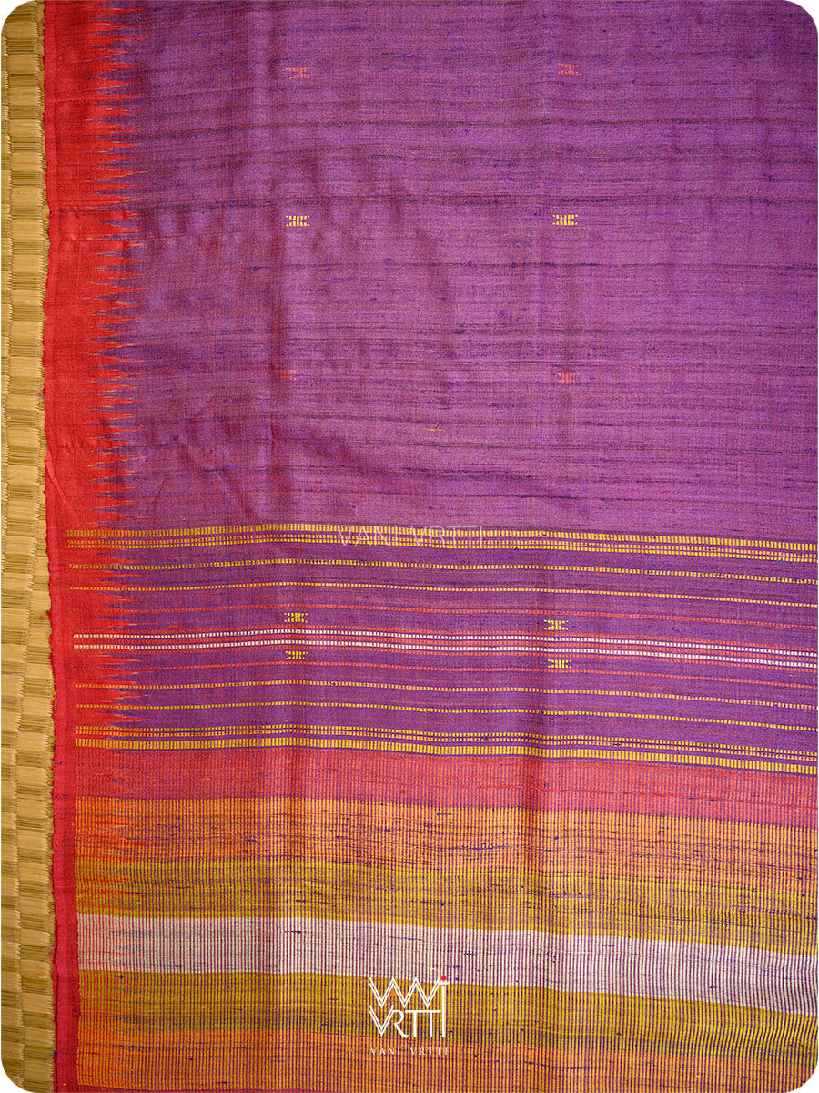 Reddish Purple Ganga Jamuna Kondha Handspun Tussar Silk Saree