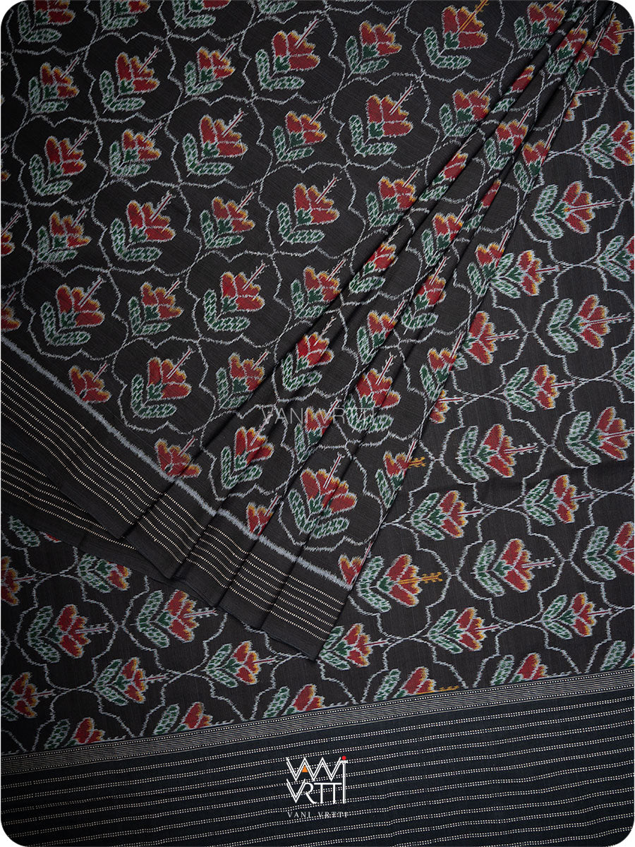 Black Laal Jaba Single Ikat Fine Cotton Saree