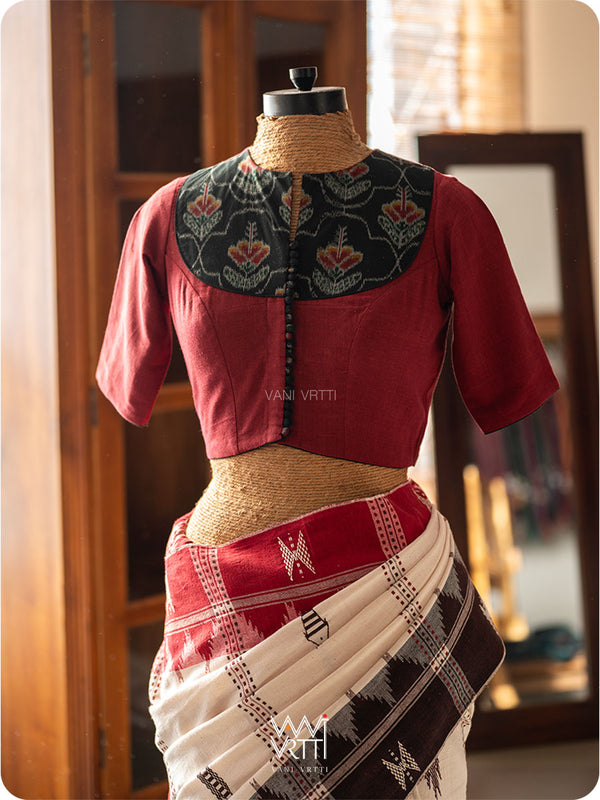 Laal Jaba Cotton Ikat Yoke Madder Kotpad Cotton Blouse