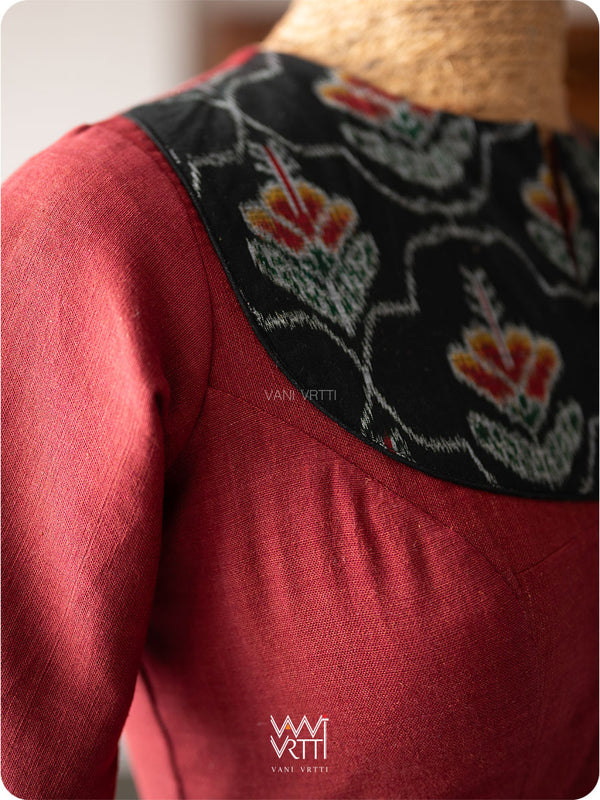 Laal Jaba Cotton Ikat Yoke Madder Kotpad Cotton Blouse