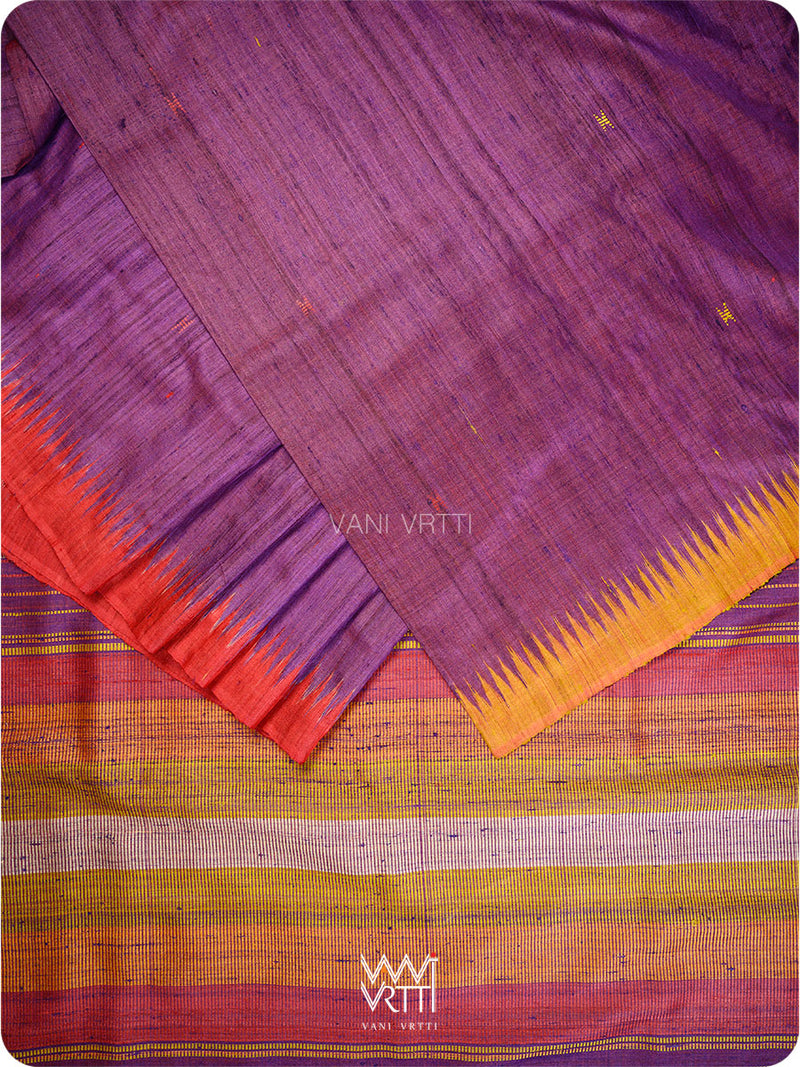 Reddish Purple Ganga Jamuna Kondha Handspun Tussar Silk Saree