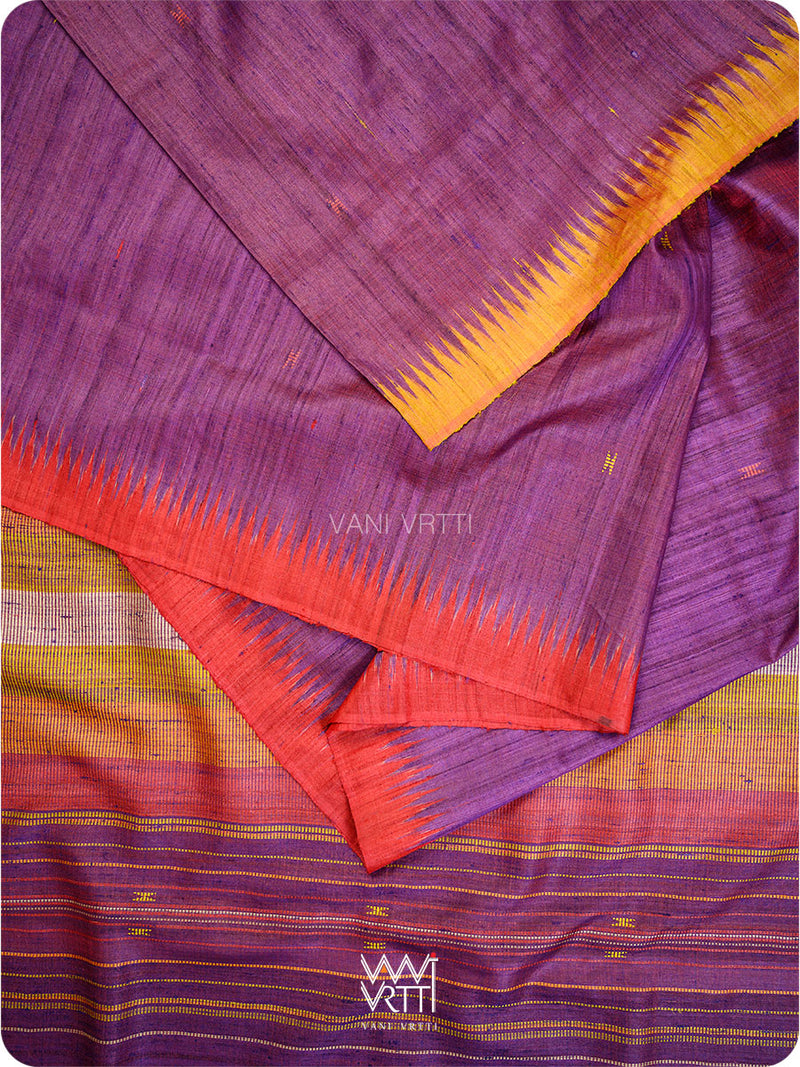 Reddish Purple Ganga Jamuna Kondha Handspun Tussar Silk Saree