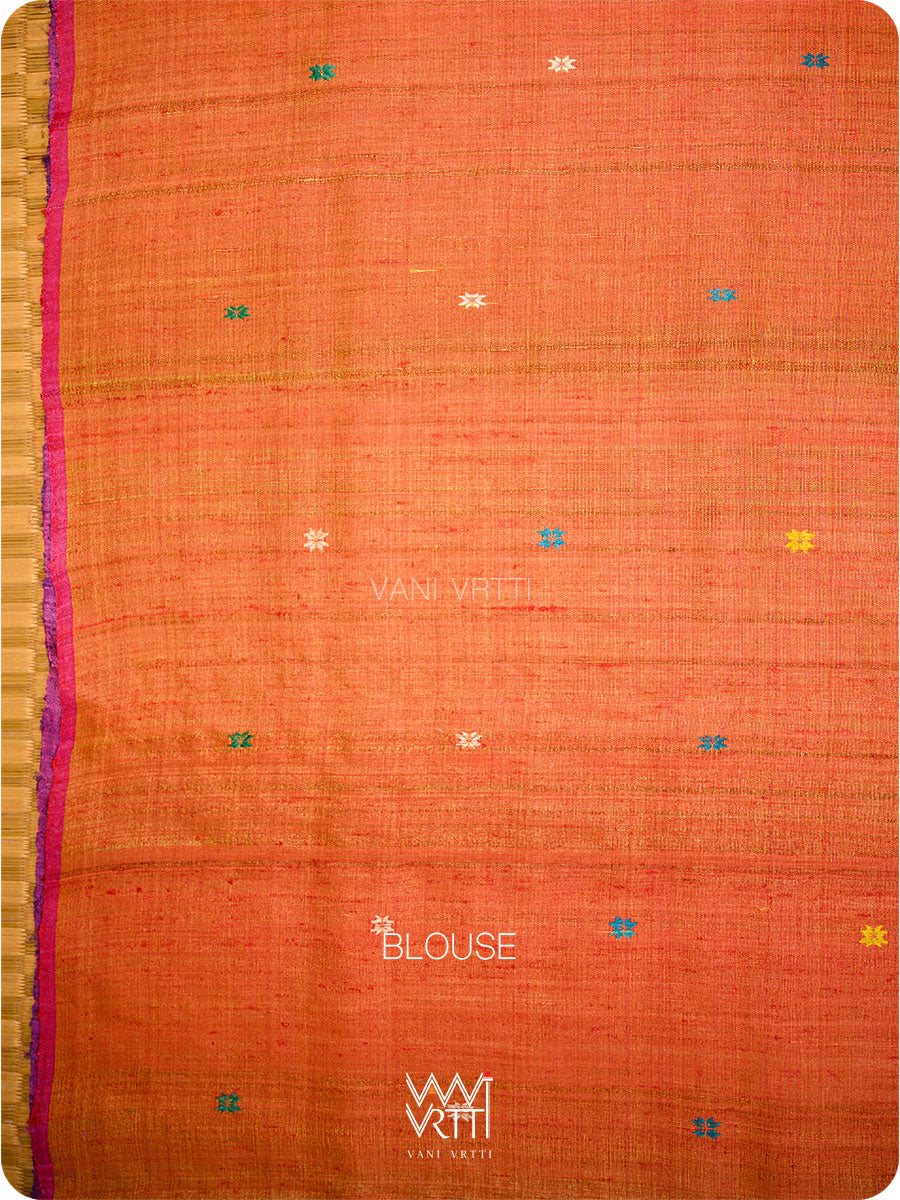 Chikoo Orange Red Purple Anjana Handspun Tussar Silk Saree