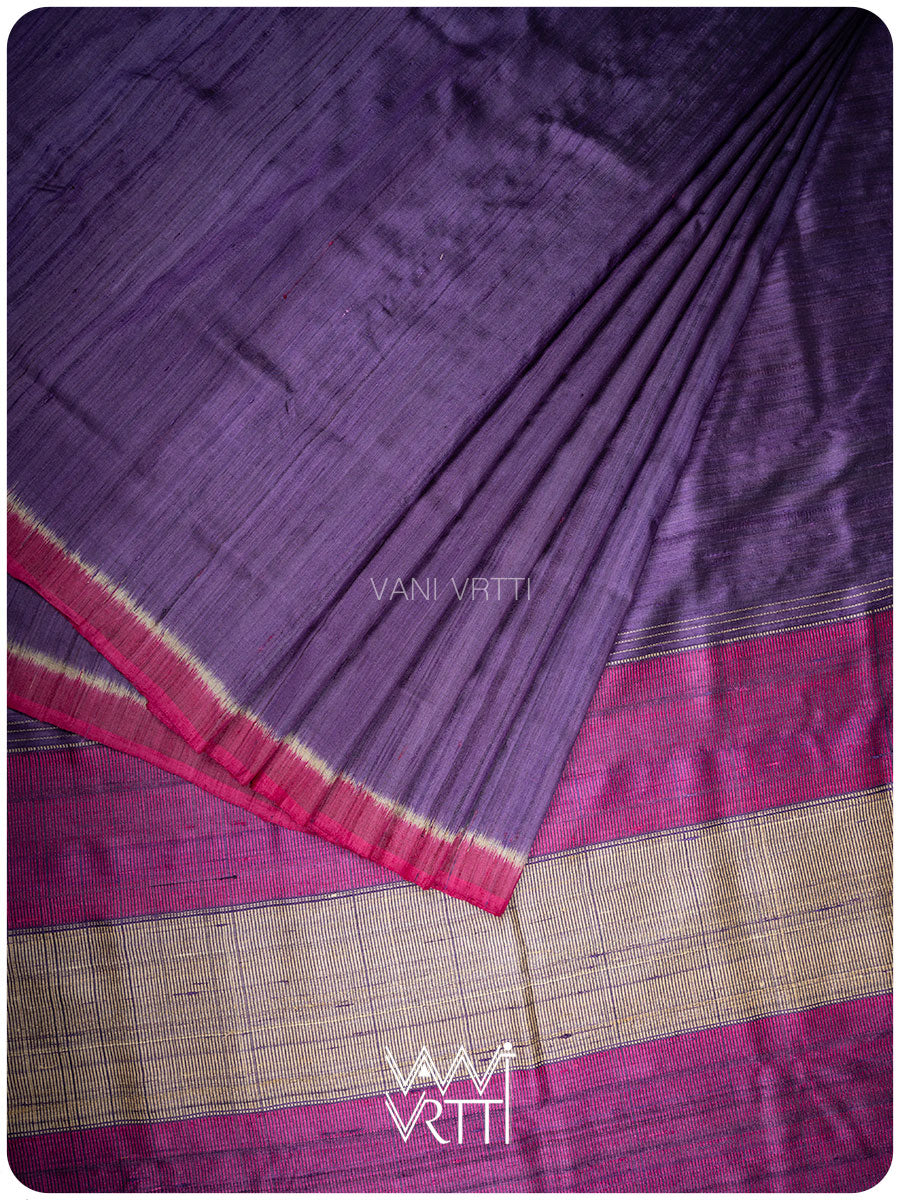 Purple Pink Bristi Handspun Tussar Silk Saree