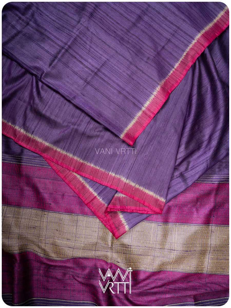 Purple Pink Bristi Handspun Tussar Silk Saree