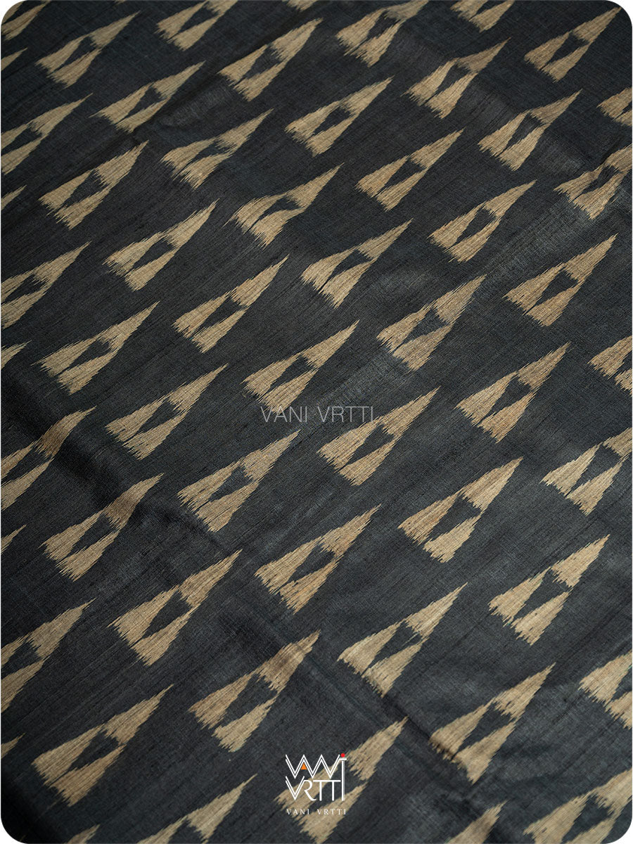 Black Alpana Ikat Handspun Tussar Silk Saree