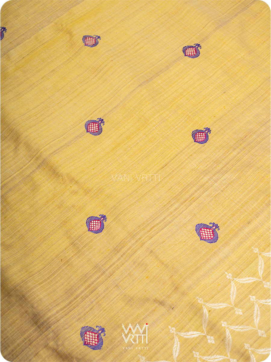 Pastel Yellow Pomegranate Jaal Handspun Tussar Silk Saree