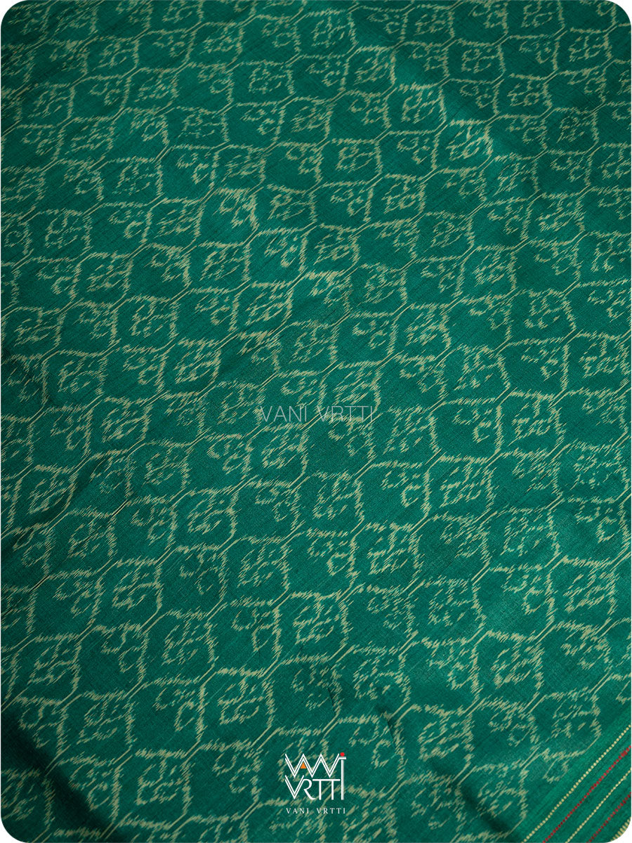 Emerald Green HoneyComb Ikat Handspun Tussar Silk Saree