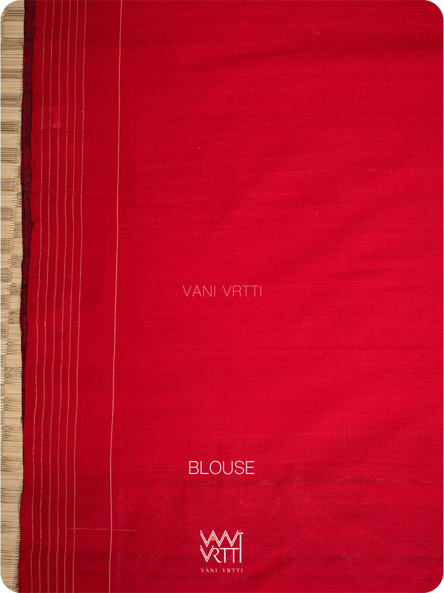 Fern Green Red Lotus Parrot Fine Cotton Ikat Saree