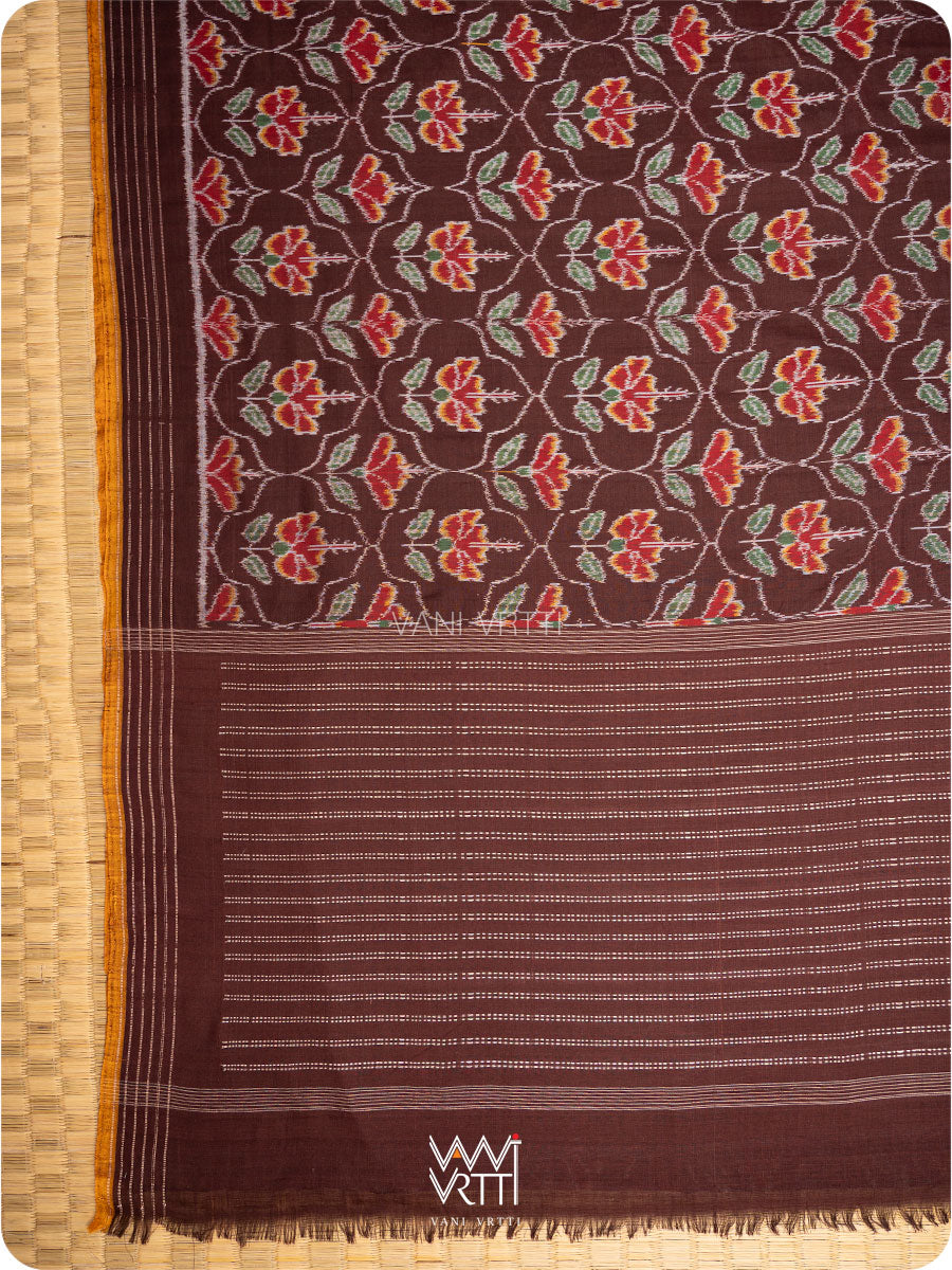 Coffee Laal Jaba Single Ikat Fine Cotton Saree