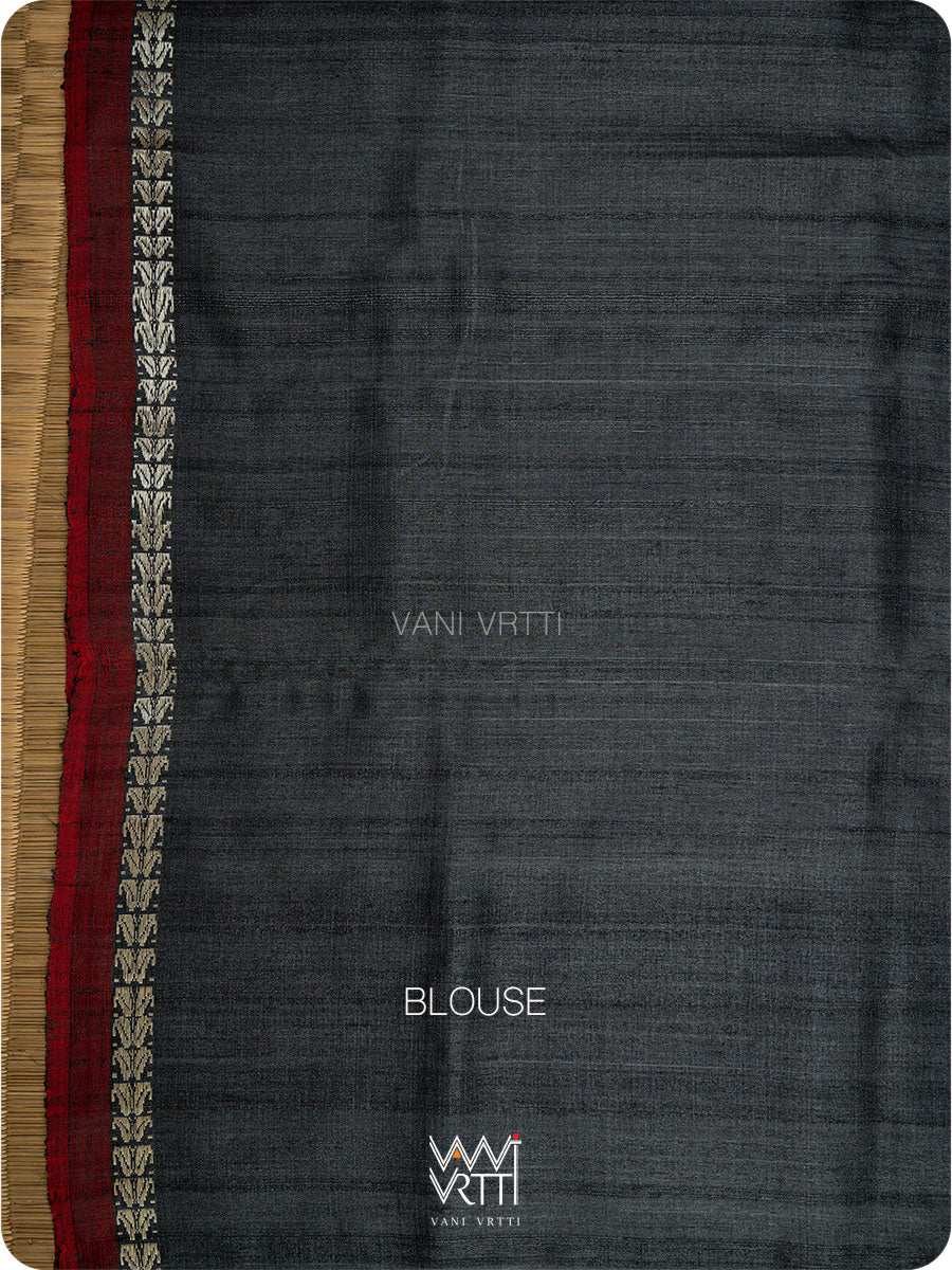Black Santati Ikat Handspun Tussar Silk Saree