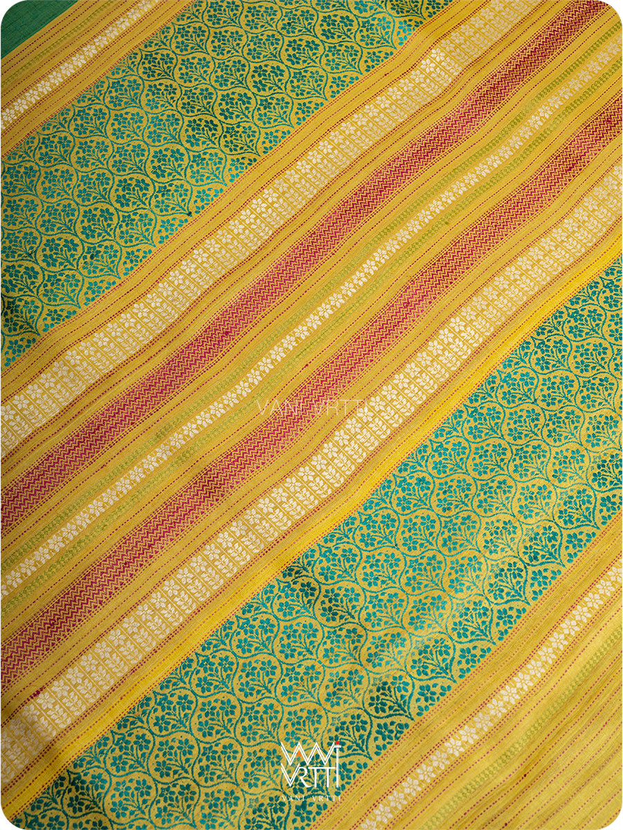Light Teal Green Parijat Handspun Tussar Silk Saree