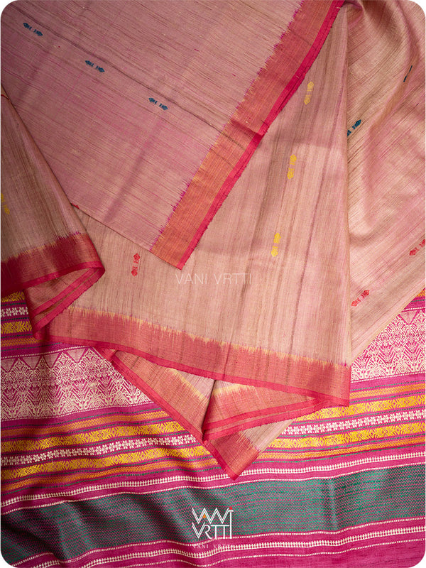 Peach Pink Ananta Handspun Tussar Silk Saree