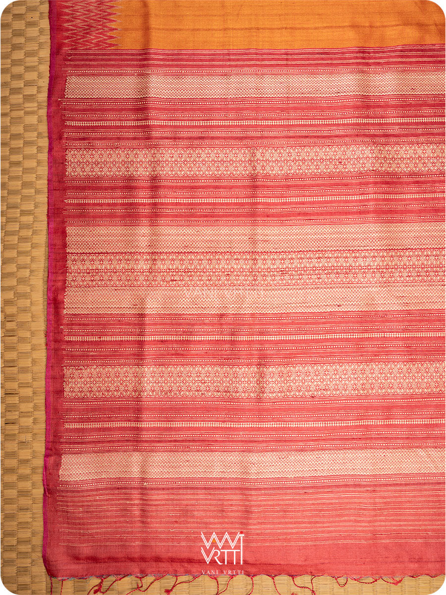 Orange Red Anjana Handspun Tussar Silk Saree