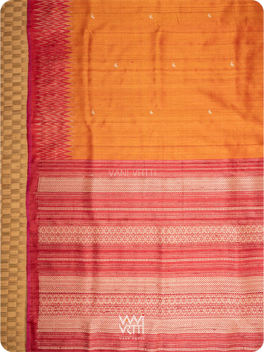 Orange Red Anjana Handspun Tussar Silk Saree